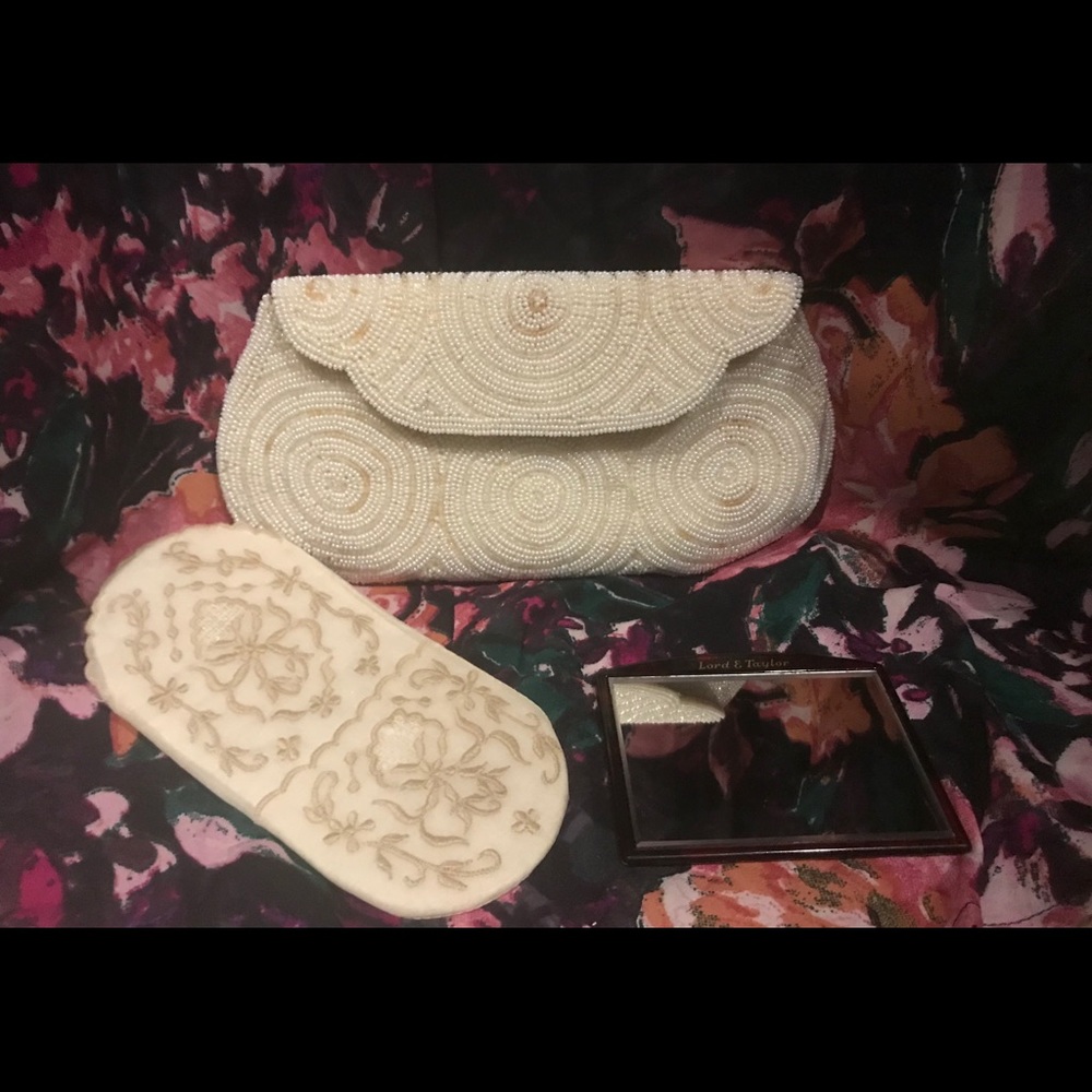 40's/50's Vintage Beaded Purse; Mirror; Makeup Bag